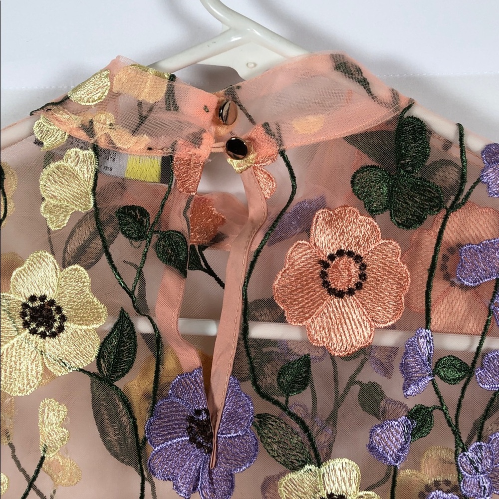 Finesse Sheer Long Sleeve Mini Dress with Fairy Boho Floral Embroidery - Picture 12 of 12